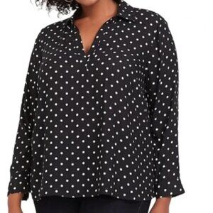 EC Torrid Black Crepe Collared Pullover Polka Dot Blouse - Size 1 (XXL)